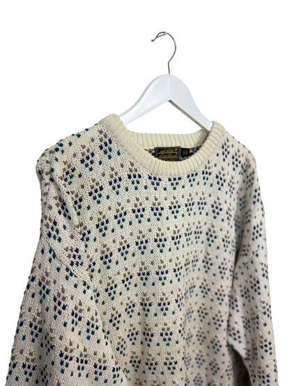Vintage 90s Eddie Bauer Cream Geometric Knit Crewneck Sweater Size L