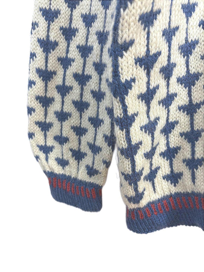 Vintage 90s Aztec Men's Sweater Geometric Patterns Blue Orange Multi-colour  XL