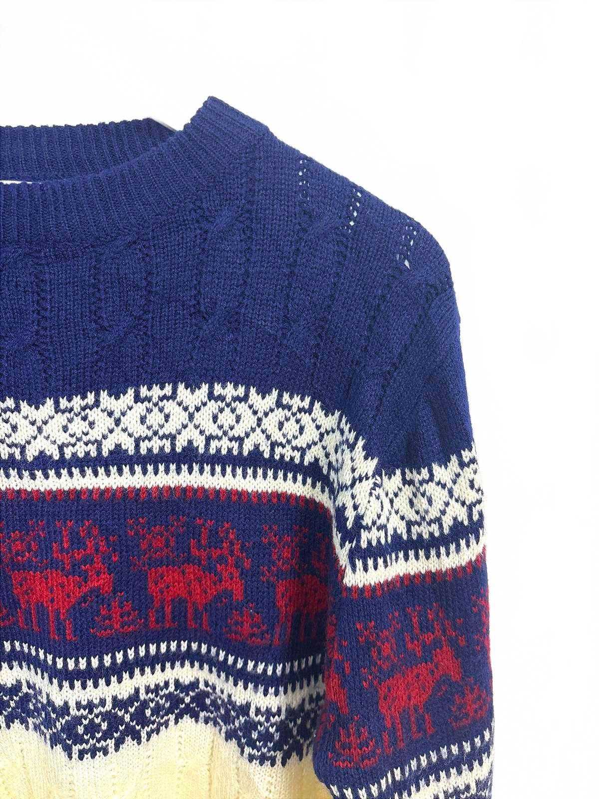Vintage Collection Women's Navy Cream Crew Neck Knit Sweater Medium