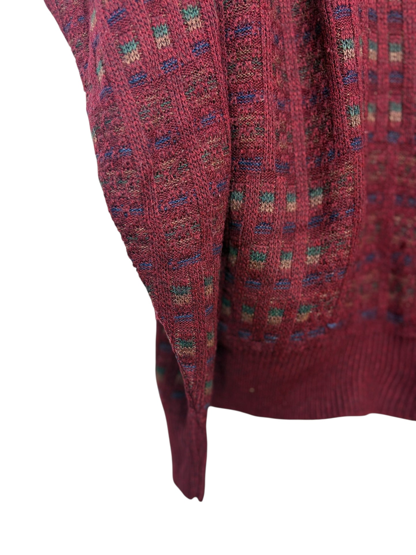 Van Heusen Mens Burgundy Geometric Knit Crewneck Acrylic Sweater Size M