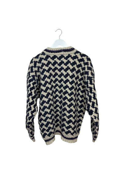 La Paz 90s Mens Purple Geometric Pattern Wool Knit Sweater Cream L