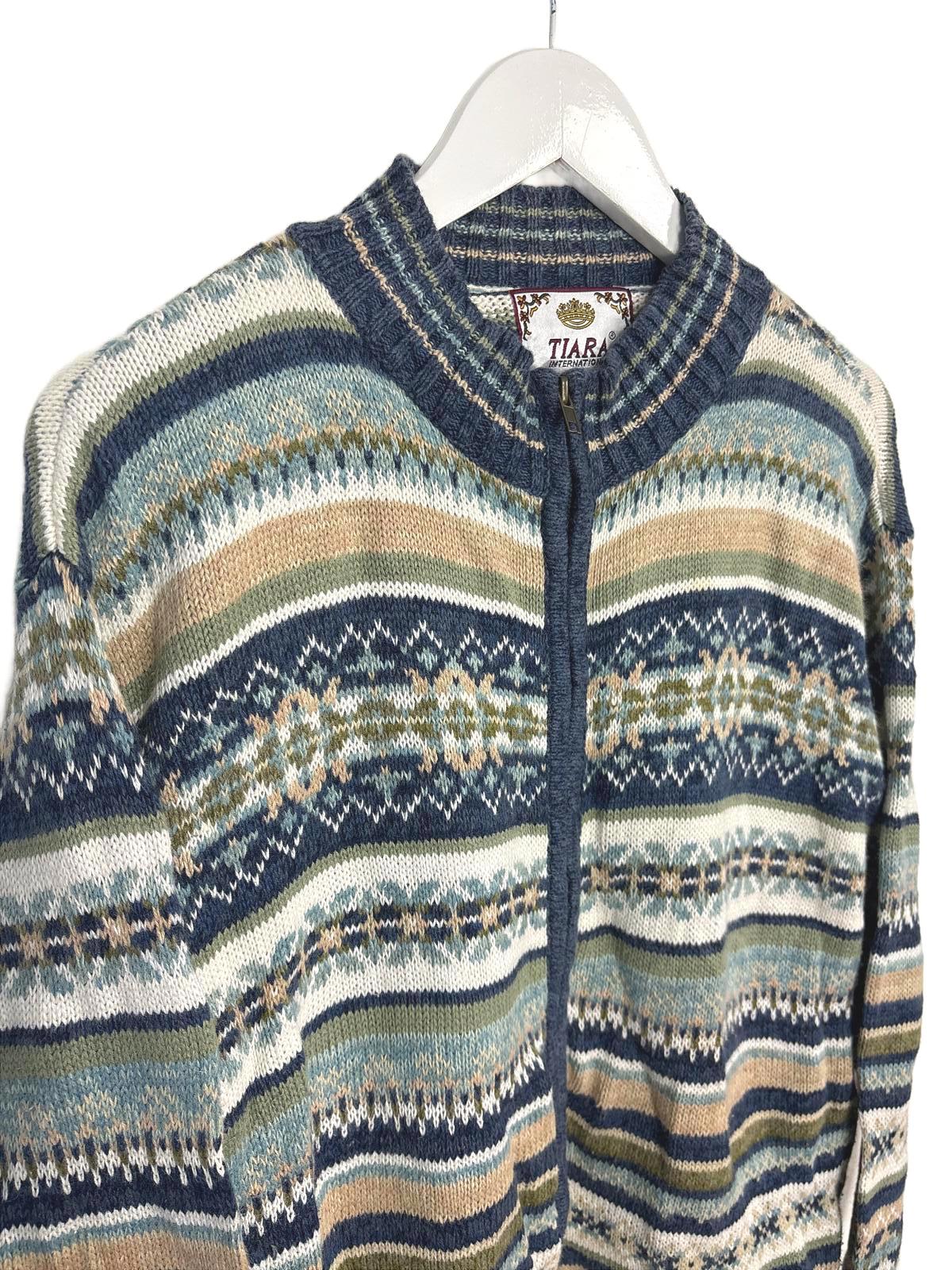 Vintage 90's Tiara Women's Cardigan Full Zip Patterned Multi-coloured Large