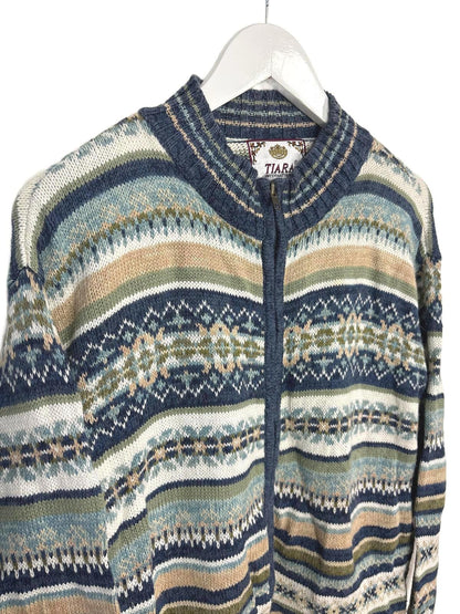 Vintage 90's Tiara Women's Cardigan Full Zip Patterned Multi-coloured Large