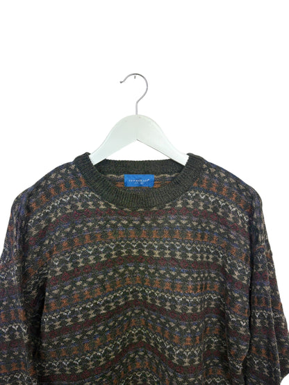 Towncraft 90s Unisex Grey Fair Isle Crewneck Knit Sweater Size M/L