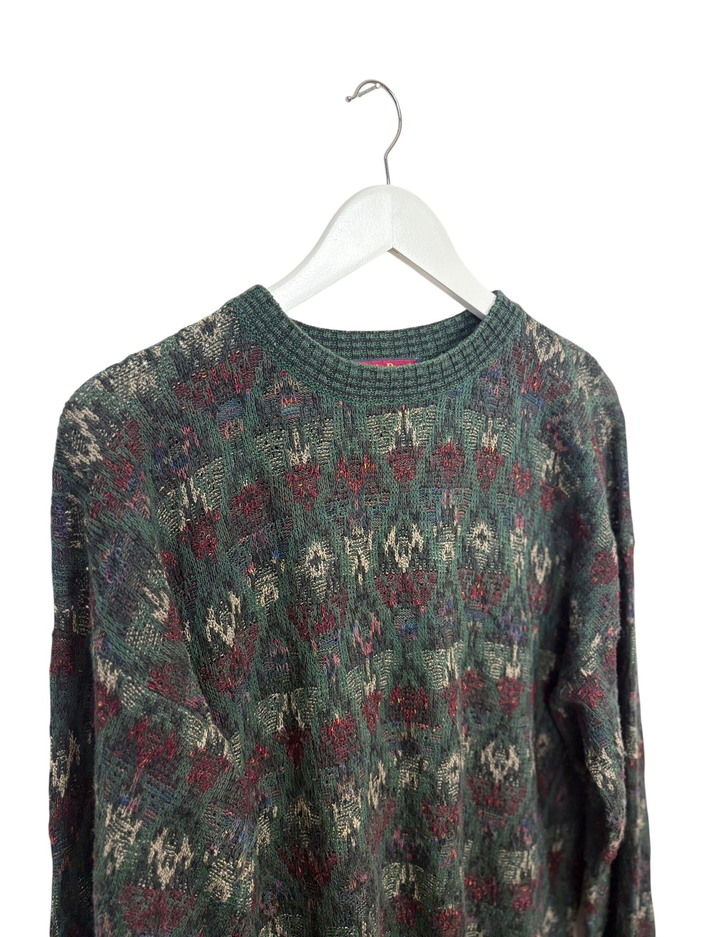 JS. A. Bank Mens 90s Green Geometric Pattern Crewneck Sweater Size XL