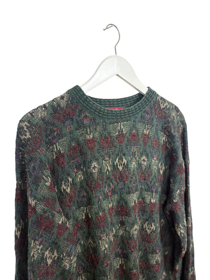 JS. A. Bank Mens 90s Green Geometric Pattern Crewneck Sweater Size XL