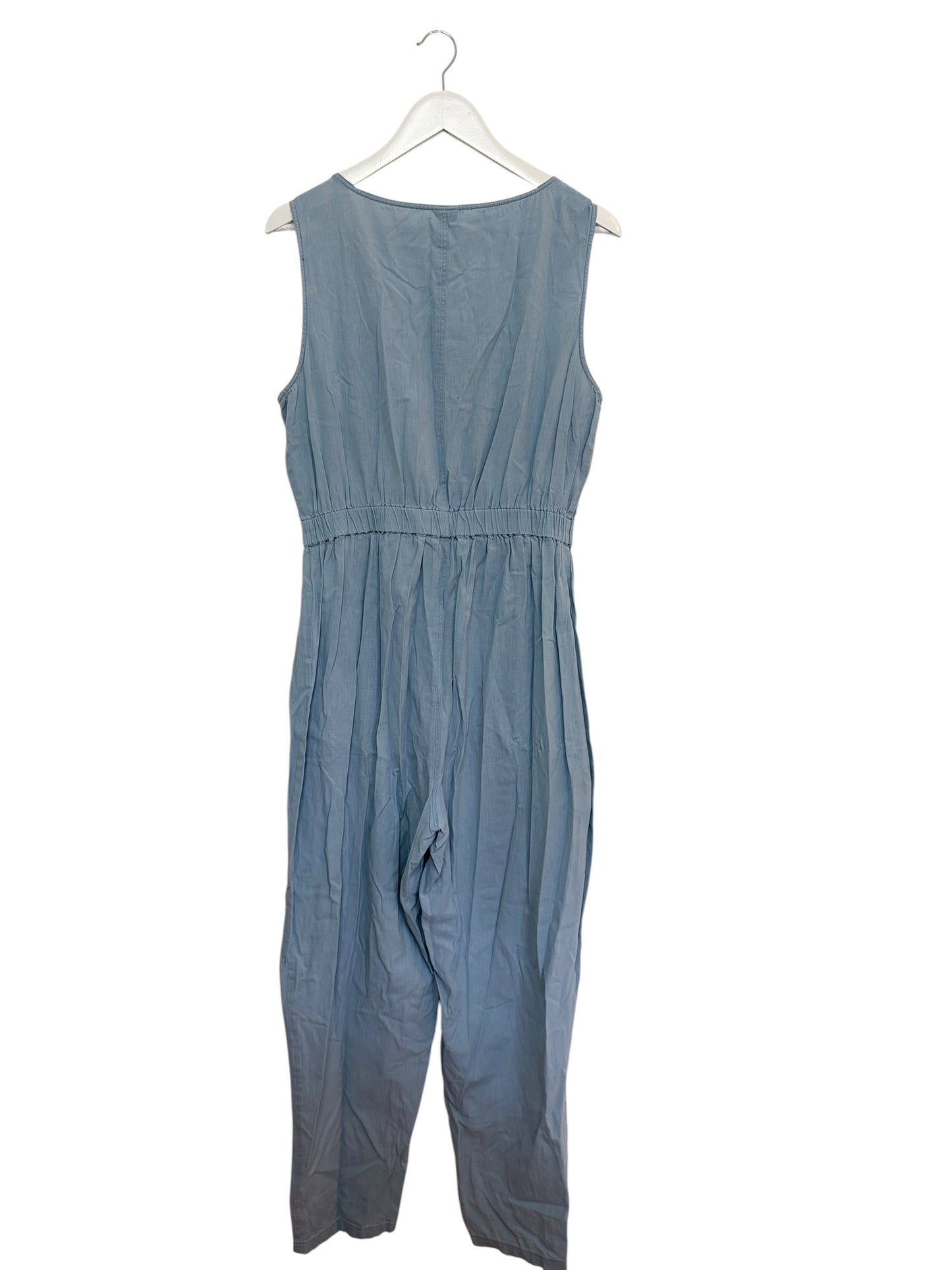 Lucy & Yak Womens Light Blue Organic Cotton Button Front Scoop Neck Jumpsuit XL