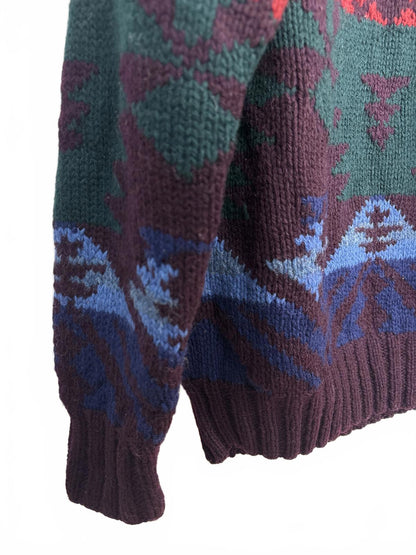 Vintage Ralph Lauren Women's Turtleneck Multicoloured Sweater Medium