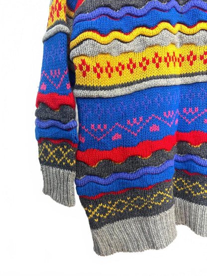 Vintage 90's Crescendo Women's Textured Multicolour Pattern Knit Sweater Medium