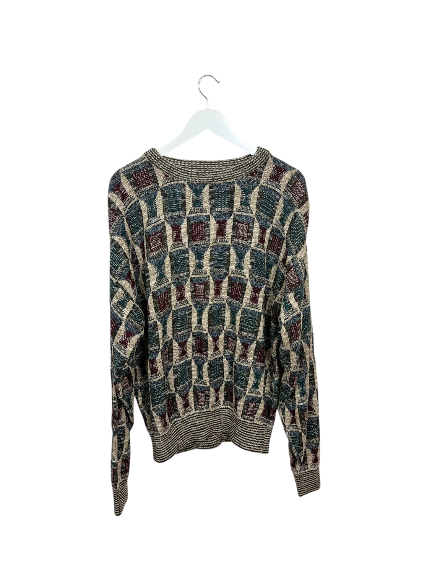 Vintage 90s TSR Beige Argyle Geometric Knit Crewneck Sweater XL