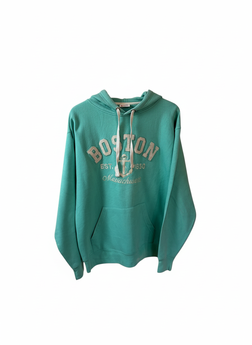 Boston Womens Teal Boston Bay State White Embroidered Pullover Hoodie L