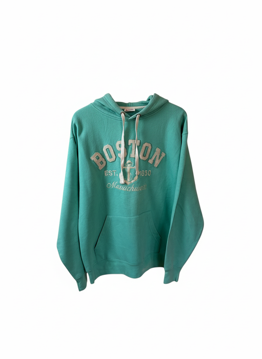 Boston Womens Teal Boston Bay State White Embroidered Pullover Hoodie L
