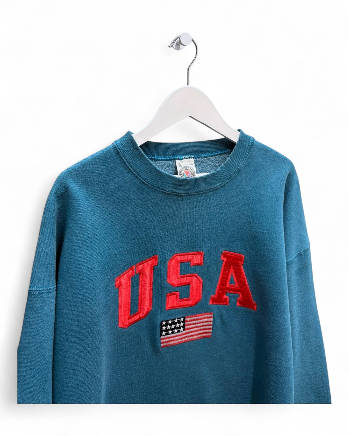 Vintage USA Flag Unisex Blue Crew Neck Sweatshirt Graphic Size XL