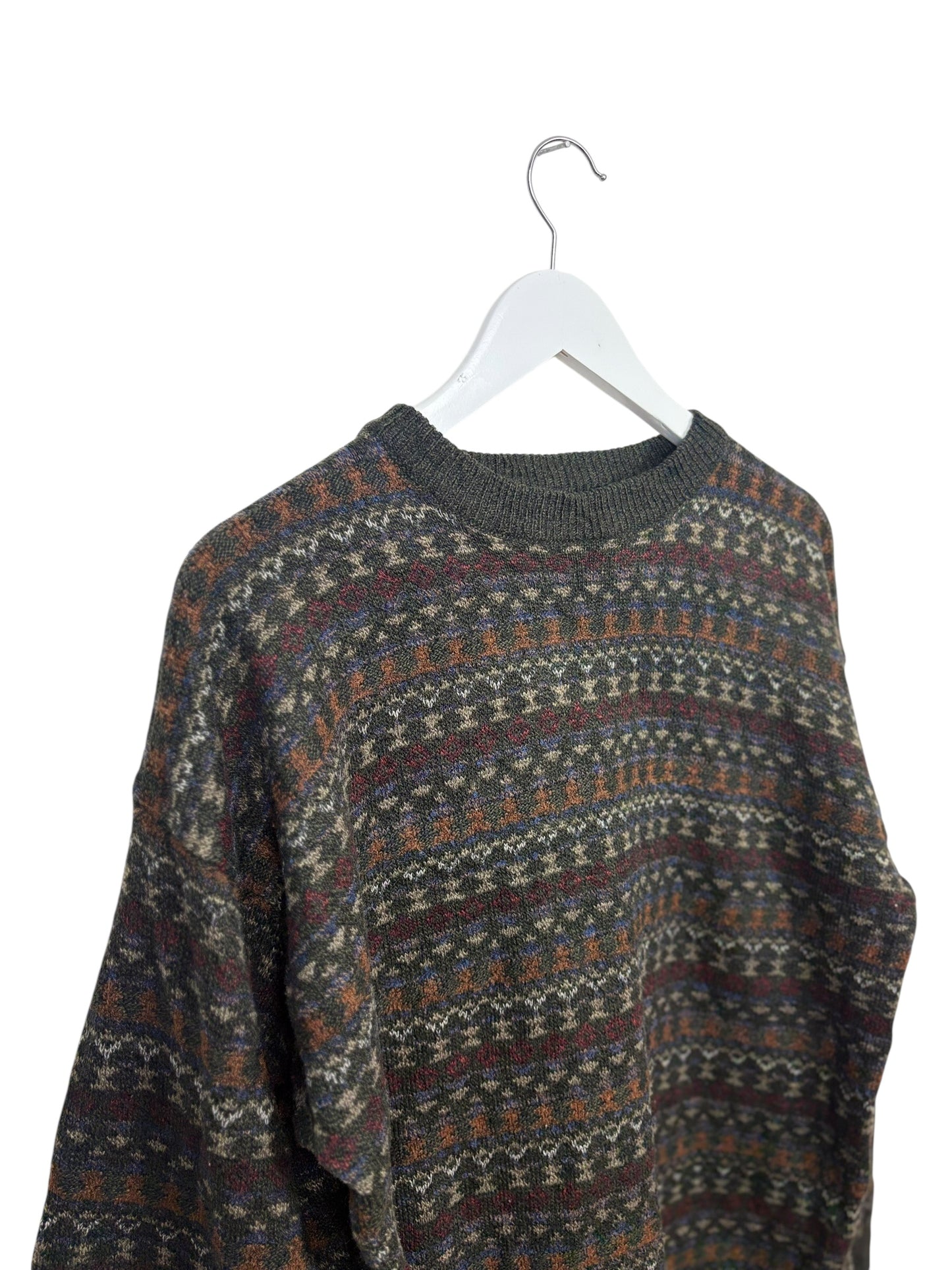 Vintage 90s Towncraft Unisex Charcoal Geometric Aztec Crewneck Knit Sweater