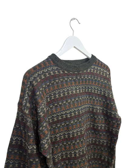 Vintage 90s Towncraft Unisex Charcoal Geometric Aztec Crewneck Knit Sweater
