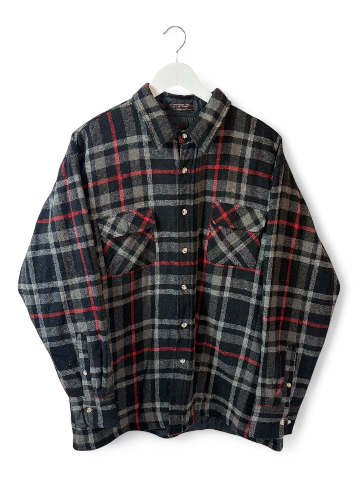 Vintage Unisex Grey Red Plaid Flannel Shirt Oversized Fit Size XXL