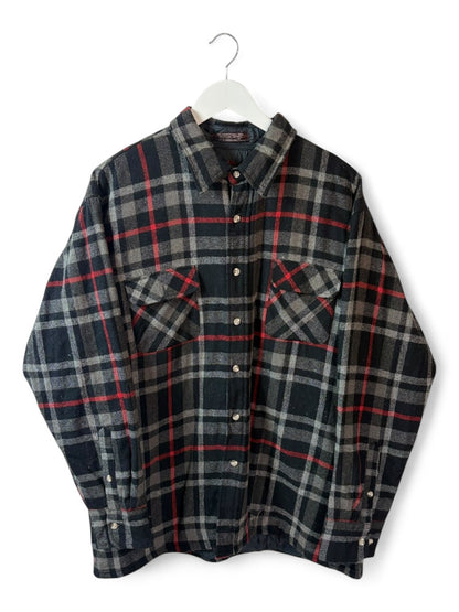 Vintage Unisex Grey Red Plaid Flannel Shirt Oversized Fit Size XXL