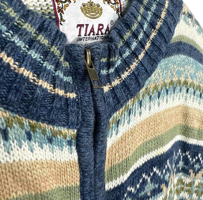 Vintage 90's Tiara Women's Cardigan Full Zip Patterned Multi-coloured Large