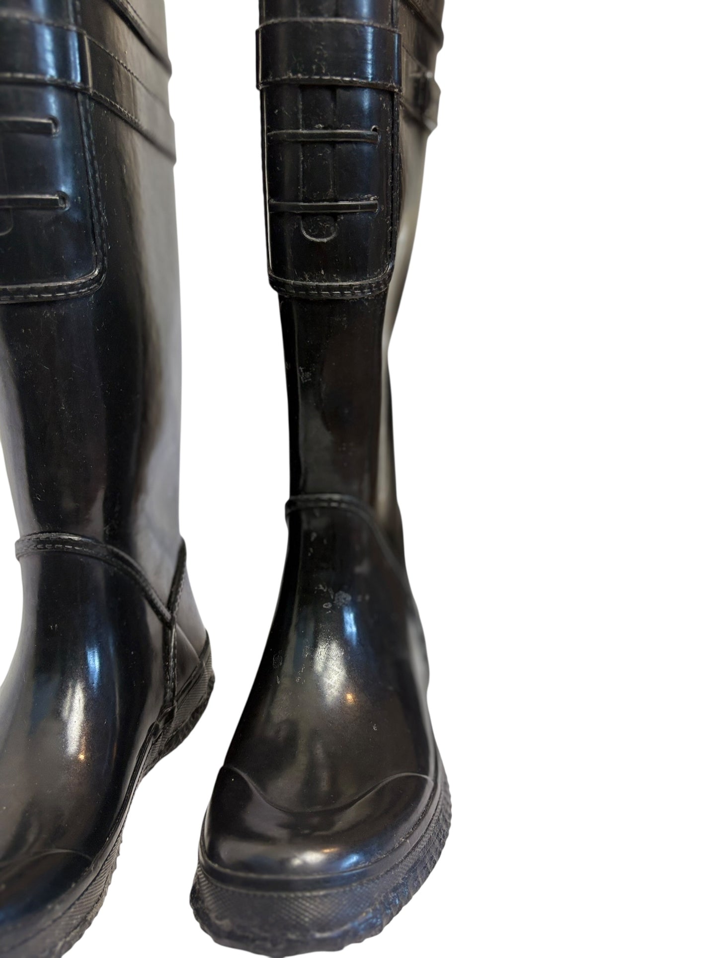 Nine West Womens Black Knee High Riding Rain Boots Strap Detail Size 6