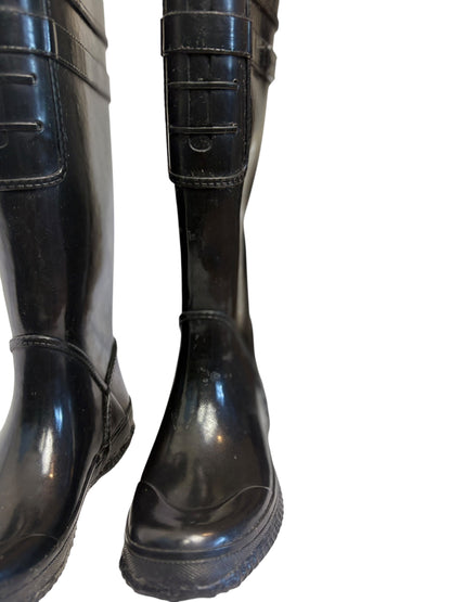 Nine West Womens Black Knee High Riding Rain Boots Strap Detail Size 6