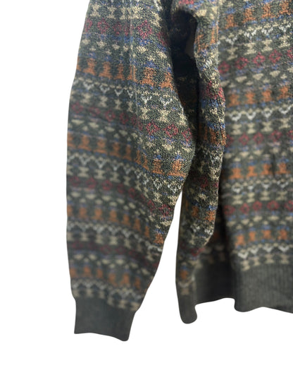 Vintage 90s Towncraft Unisex Charcoal Geometric Aztec Crewneck Knit Sweater