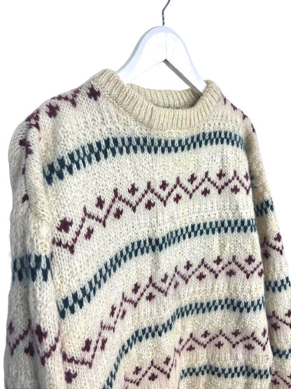Vintage Preswick & Moore Men's Beige Sweater Fair Isle Patterned Wool Knit Large