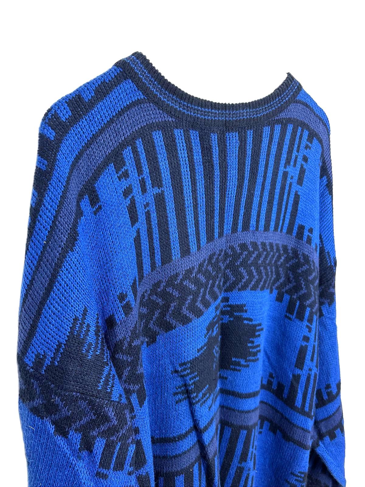 Vintage Blue 90's Santana Sweater Women's Black Patterned Crew Neck Sweater