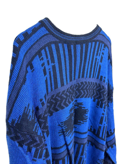 Vintage Blue 90's Santana Sweater Women's Black Patterned Crew Neck Sweater