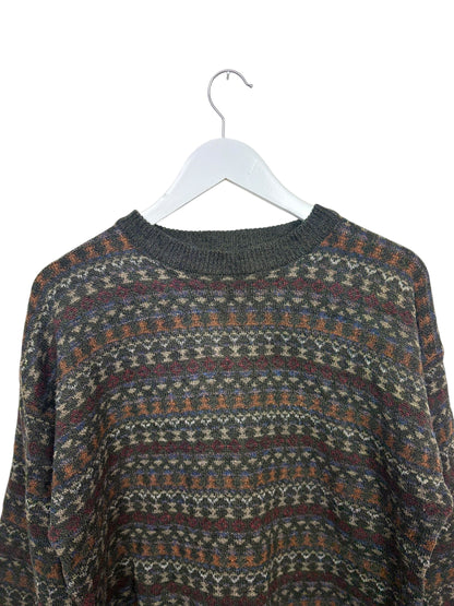 Vintage 90s Towncraft Unisex Charcoal Geometric Aztec Crewneck Knit Sweater