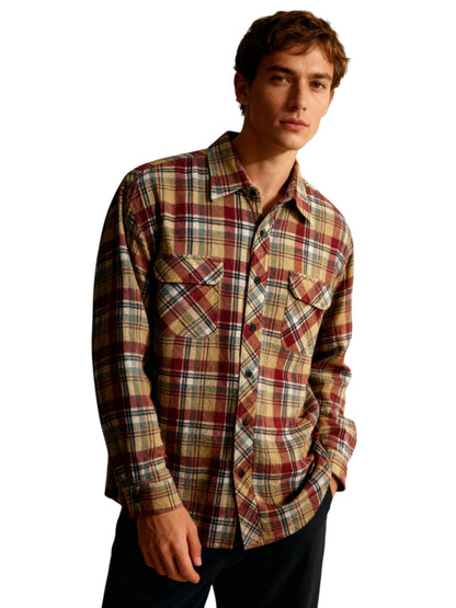 Sumualley 90s Mens Plaid Tan Multicolour Flannel Check Shirt Size L