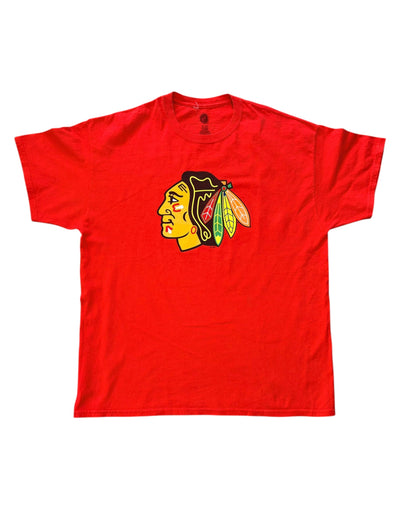 Chicago Blackhawks Mens Red Graphic T Shirt Head Logo Size Large