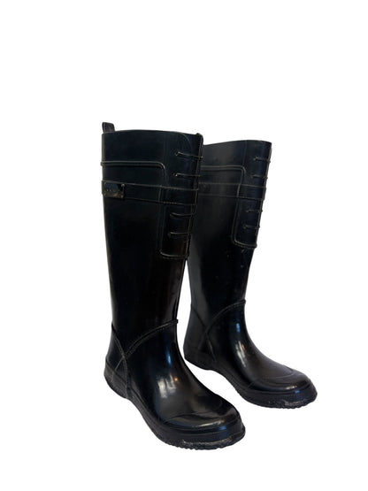 Nine West Womens Black Knee High Riding Rain Boots Strap Detail Size 6
