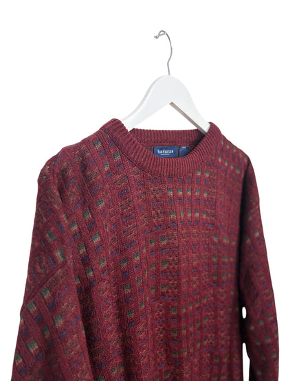 Van Heusen Mens Burgundy Geometric Knit Crewneck Acrylic Sweater Size M