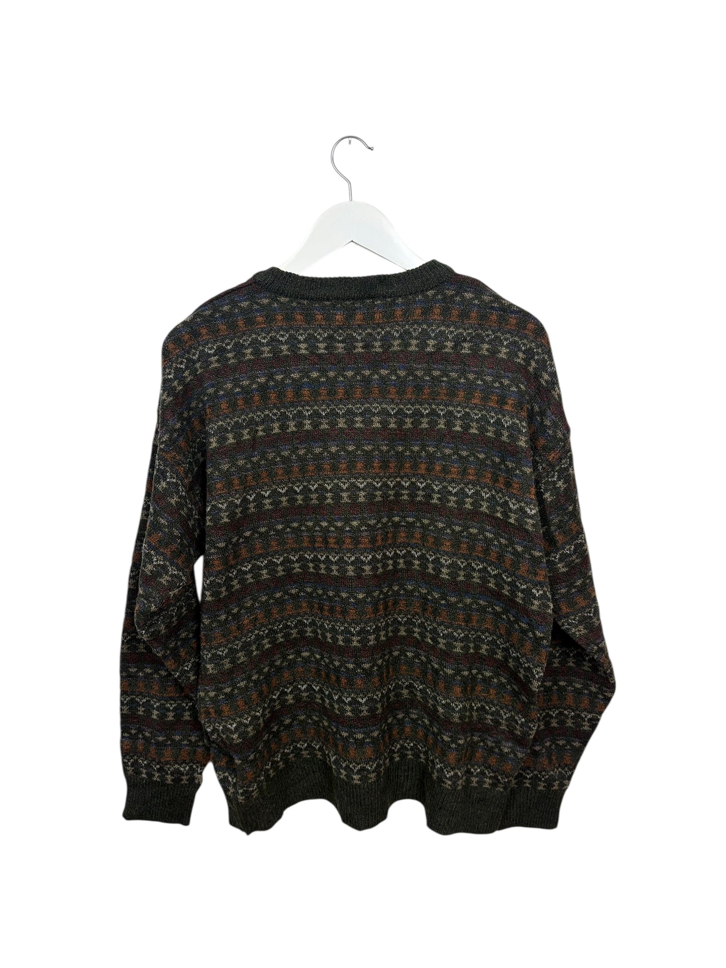Towncraft 90s Unisex Grey Fair Isle Crewneck Knit Sweater Size M/L