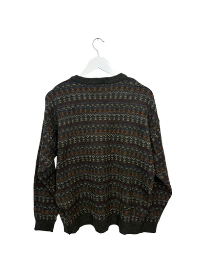 Towncraft 90s Unisex Grey Fair Isle Crewneck Knit Sweater Size M/L