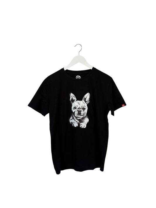 Raeek Japanese Mens Black Graphic T Shirt French Bulldog Print Size XL