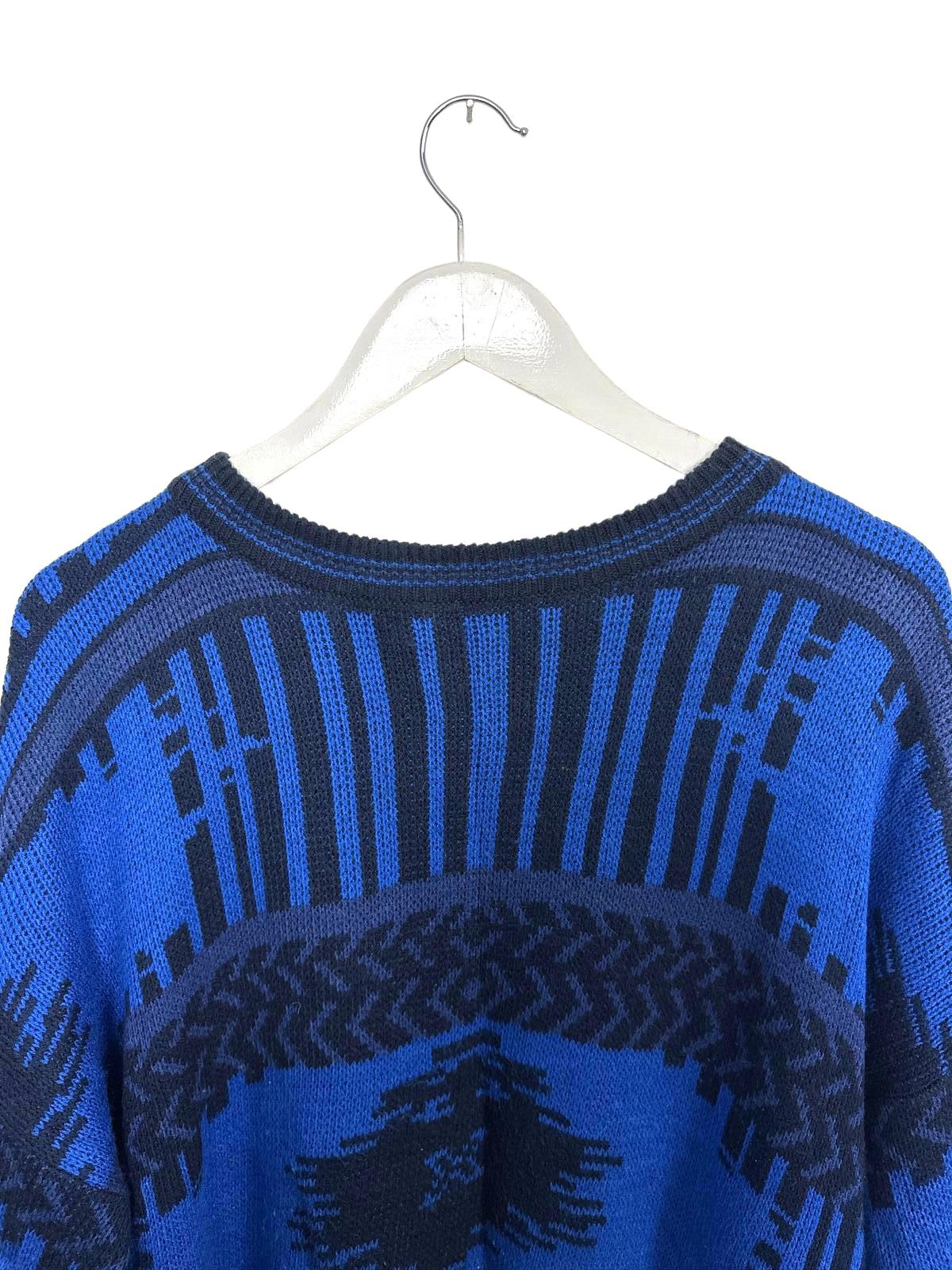 Vintage Blue 90's Santana Sweater Women's Black Patterned Crew Neck Sweater