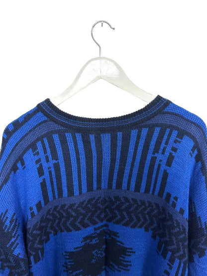 Vintage Blue 90's Santana Sweater Women's Black Patterned Crew Neck Sweater