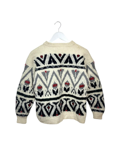 Vintage Bellini Australia Womens Cream Geometric Pattern Wool Crewneck Sweater M