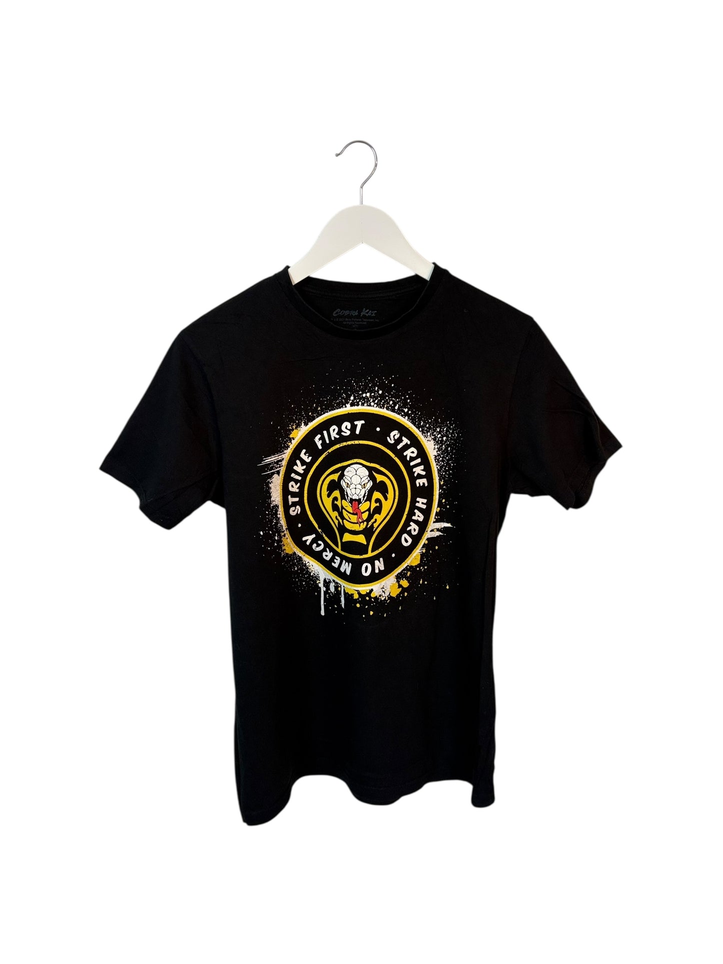 Cobra Kai Mens Black Graphic T Shirt Stripe First Size S