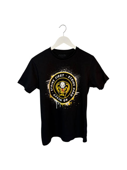 Cobra Kai Mens Black Graphic T Shirt Stripe First Size S