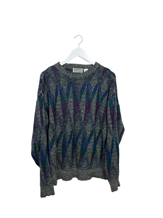Michael Irvin Mens 90s Grey Geometric Pattern Wool Blend Sweater L