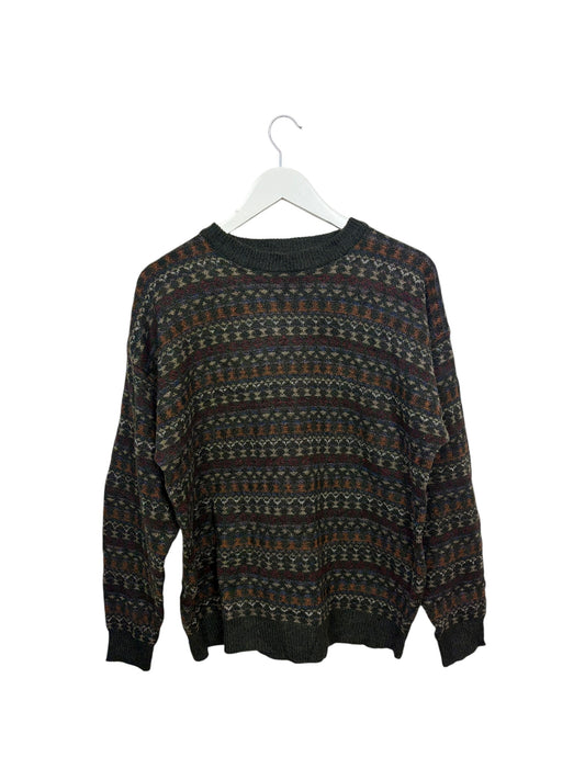 Vintage 90s Towncraft Unisex Charcoal Geometric Aztec Crewneck Knit Sweater