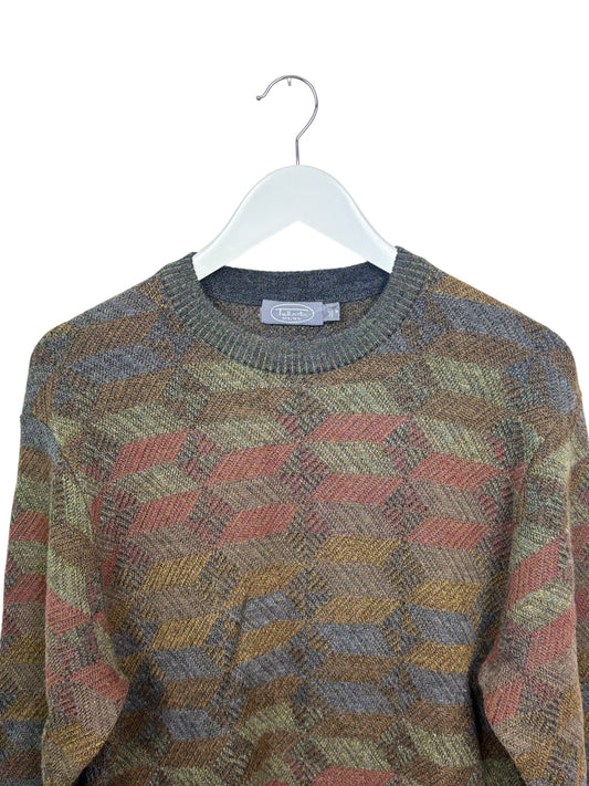 Vintage Talbots Mens Multicoloured Wool Sweater Geometric Pattern Crewneck M
