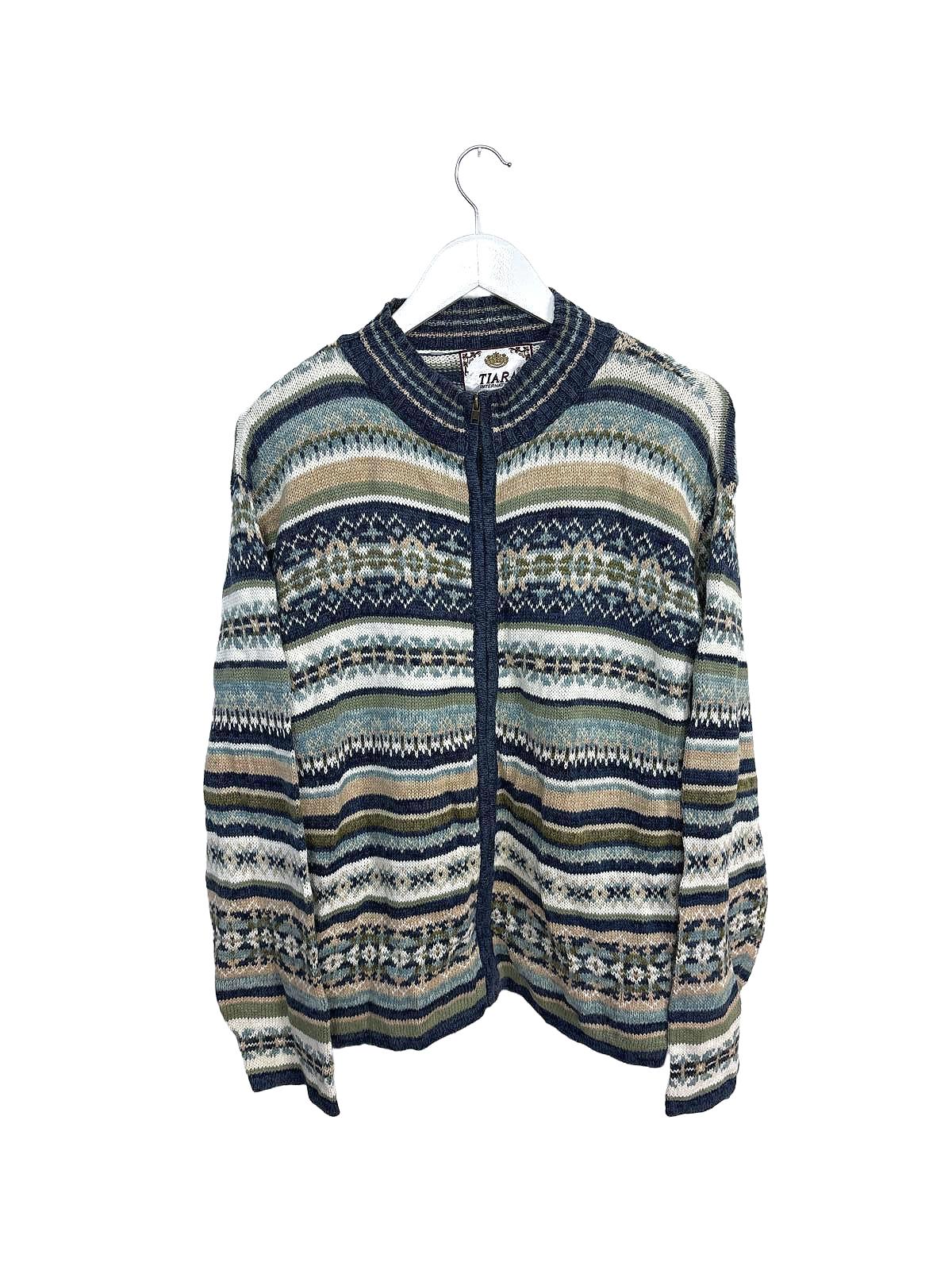 Vintage 90's Tiara Women's Cardigan Full Zip Patterned Multi-coloured Large