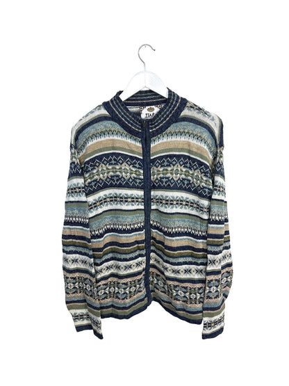 Vintage 90's Tiara Women's Cardigan Full Zip Patterned Multi-coloured Large