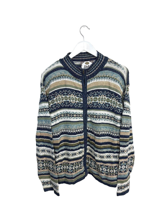 Vintage 90's Tiara Women's Cardigan Full Zip Patterned Multi-coloured Large