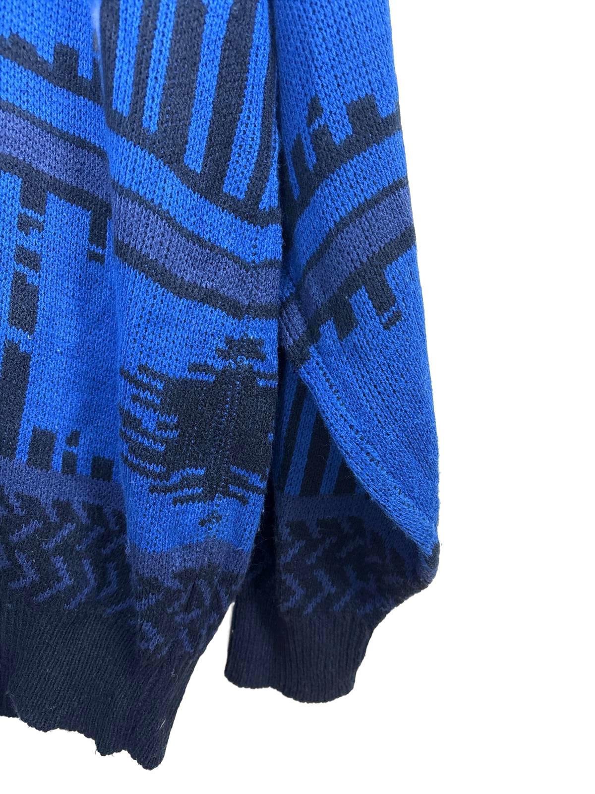 Vintage Blue 90's Santana Sweater Women's Black Patterned Crew Neck Sweater