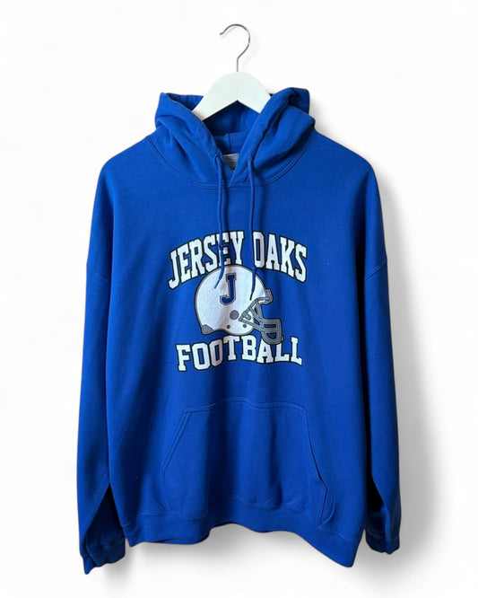 Jersey Oaks Mens Blue Hoodie Football Graphic Print Size XL