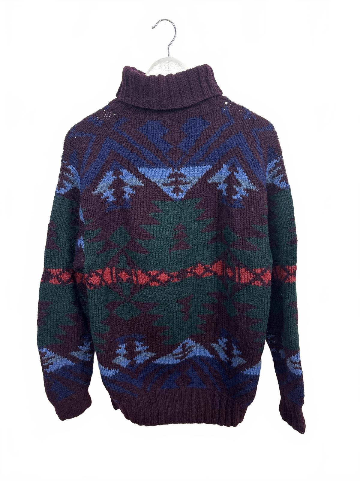 Vintage Ralph Lauren Women's Turtleneck Multicoloured Sweater Medium